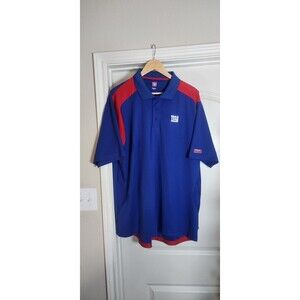Large Nfl Team Apparel New York Giants Button Up Polo Red/Blue Short Sleeve
